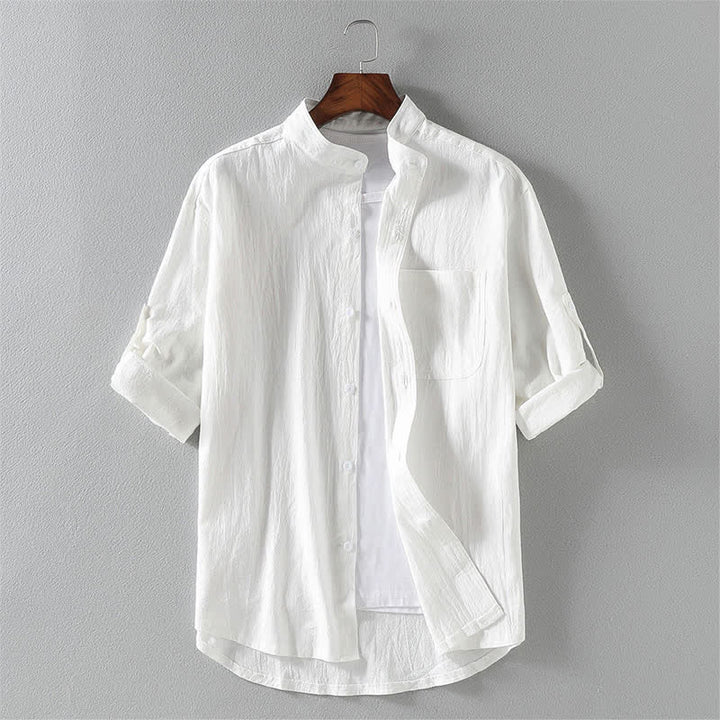 Buddha Stones Zomers effen herenoverhemd met knoopsluiting en korte Mouwlengte - Wit - US/UK/AU46, EU56 (5XL) - image 2