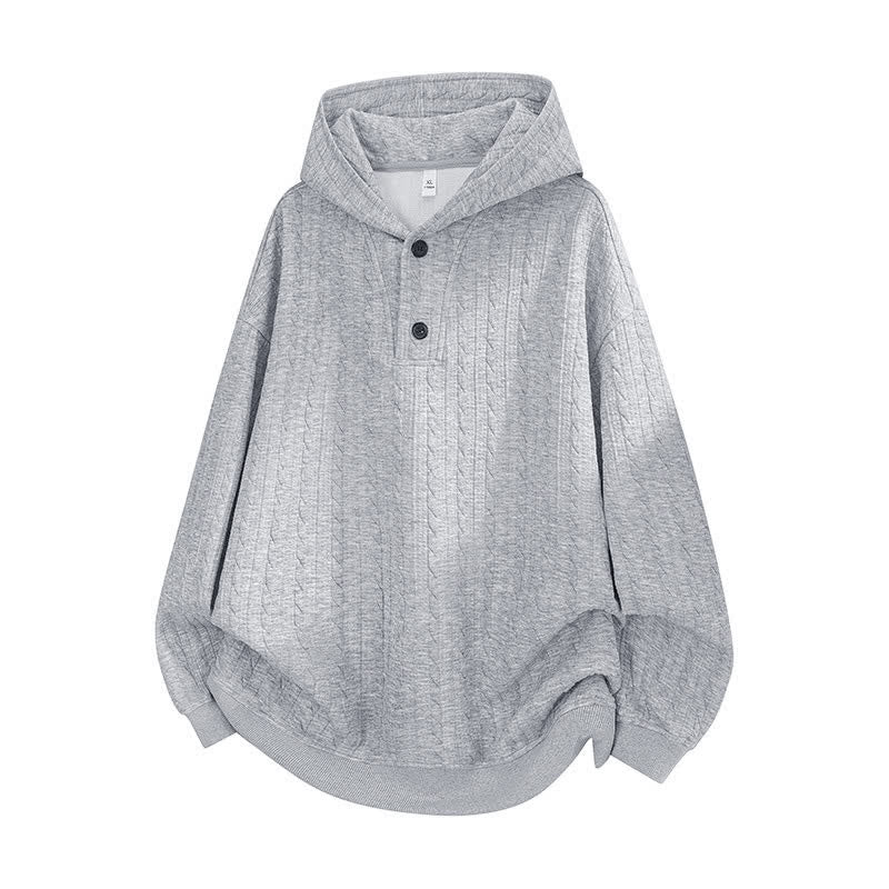 Buddha Stones Hoodie met Lange mouw, knoopjes en gedraaid design voor heren, herfst/winter - Lichtgrijs - US/UK/AU42, EU52 (3XL) - image 0