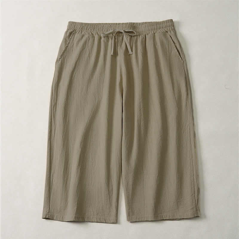 Buddha Stones Zomerse casual minimalistische capribroek met trekkoord, effen kleur, rechte pijpen, herenbroek met zak - Bruinen - US/UK/AU44, EU54 (3XL) - image 0