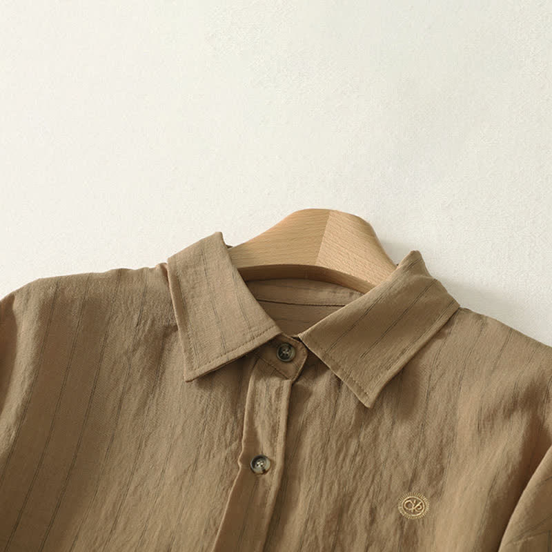 Buddha Stones Zomerse casual minimalistische Overhemden met knoopsluiting en Lange mouw, effen kleur - image 1