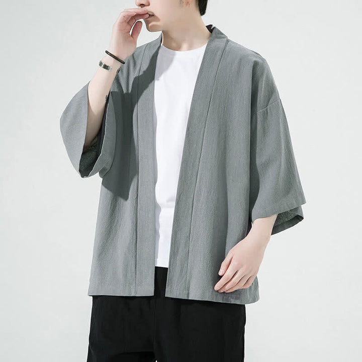 Buddha Stones Zomerse, casual, minimalistische, effen herenkimono&