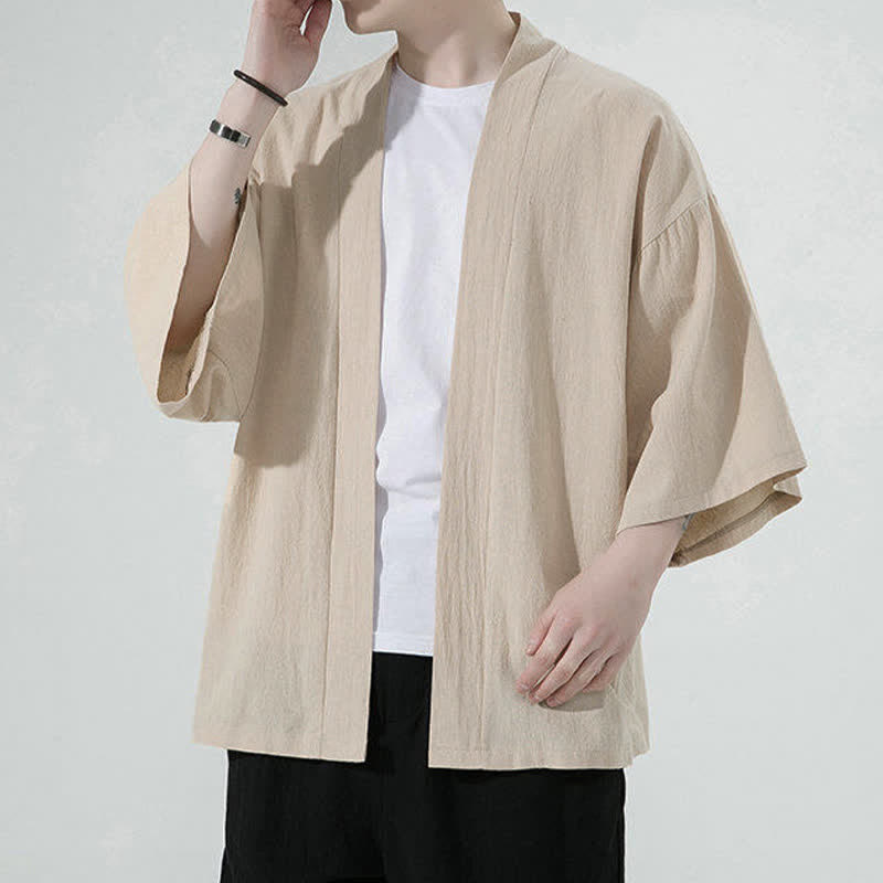 Buddha Stones Zomerse, casual, minimalistische, effen herenkimono&