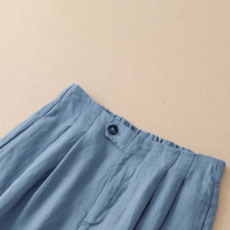 Buddha Stones Zomerse casual minimalistische broek met knoopsluiting, effen kleur, Enkellengte, wijde pijpen, damesbroek met zakken - image 1