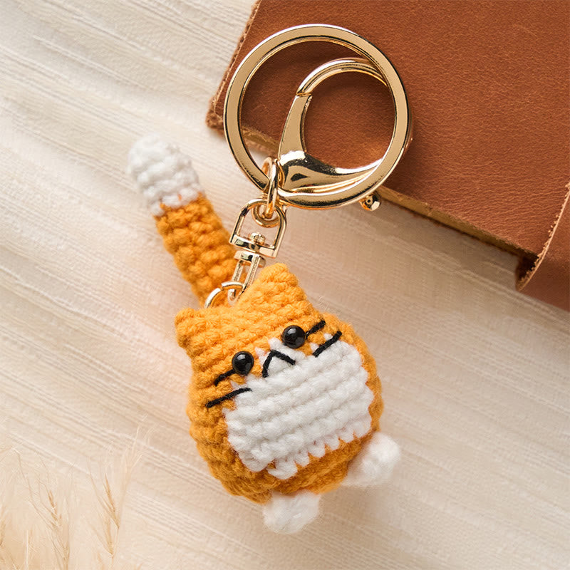 Buddha Stones Handgemaakte gehaakte schattige katten tashangers, zachte Sleutelhangers - Oranje Kat - image 0