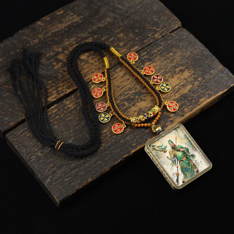 Buddha Stones Koperen Heer Guan Bescherming Gevlochten Kwastje Thangka Ketting - image 1