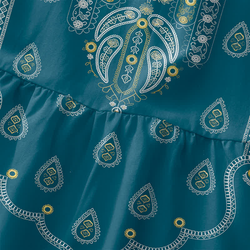 Buddha Stones Zomerse casual Midi -jurk voor dames met paisley- en medaillonpatroon, Mouwloos en met Zakken. - image 1