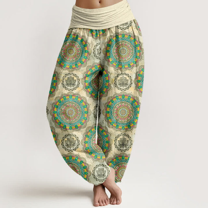 Buddha Stones Dames harembroek met elastische Taille en boho mandala-patroon. - Beige - US16, UK/AU20, EU48 (3XL) - image 0