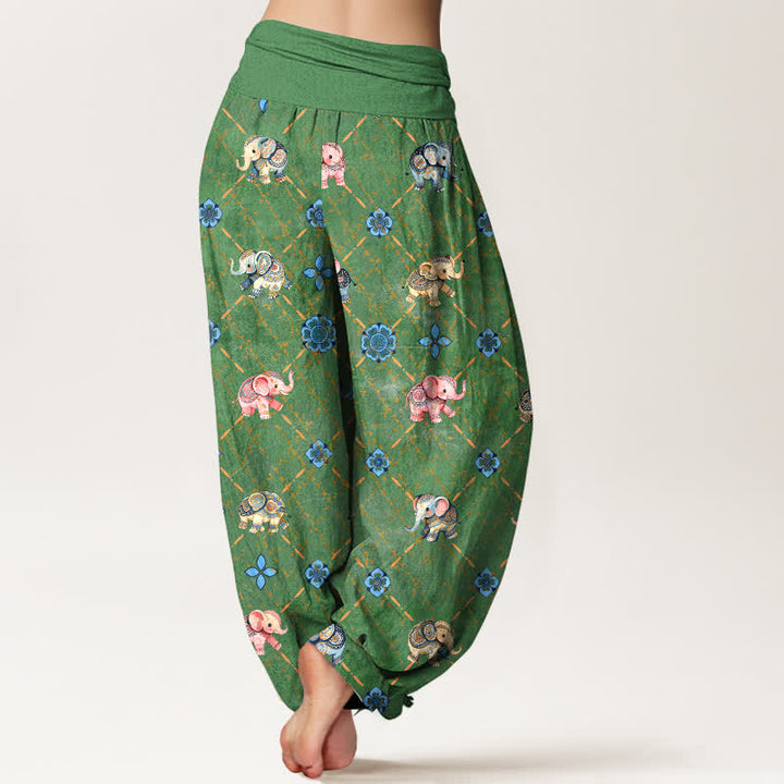 Buddha Stones Dames harembroek met elastische Taille en olifanten- en bloemenprint van katoen - image 10