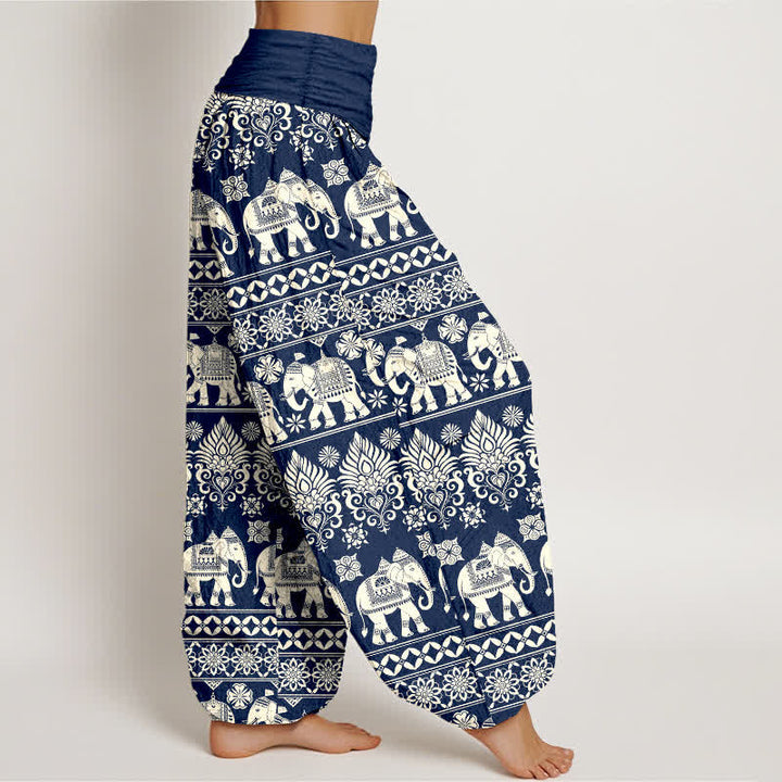 Buddha Stones Dames harembroek met elastische Taille en olifantenprint in tribale strepen - image 2
