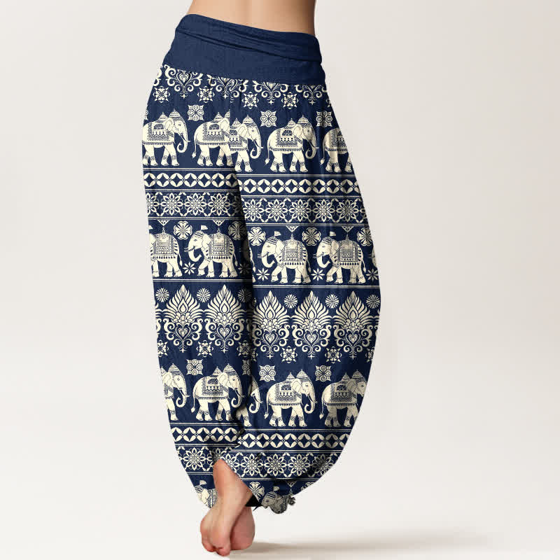 Buddha Stones Dames harembroek met elastische Taille en olifantenprint in tribale strepen - image 1