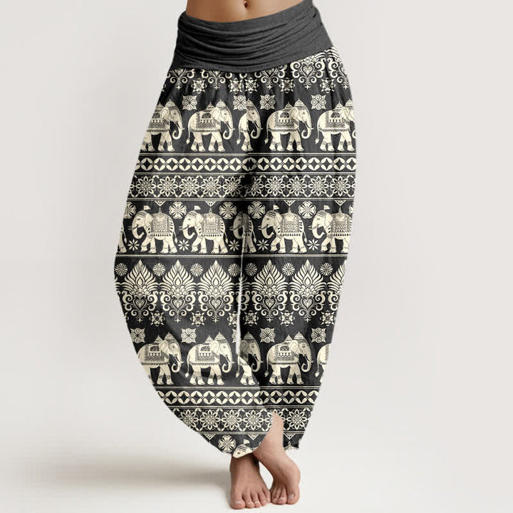 Buddha Stones Dames harembroek met elastische Taille en olifantenprint in tribale strepen - Donkergrijs - US16, UK/AU20, EU48 (3XL) - image 5