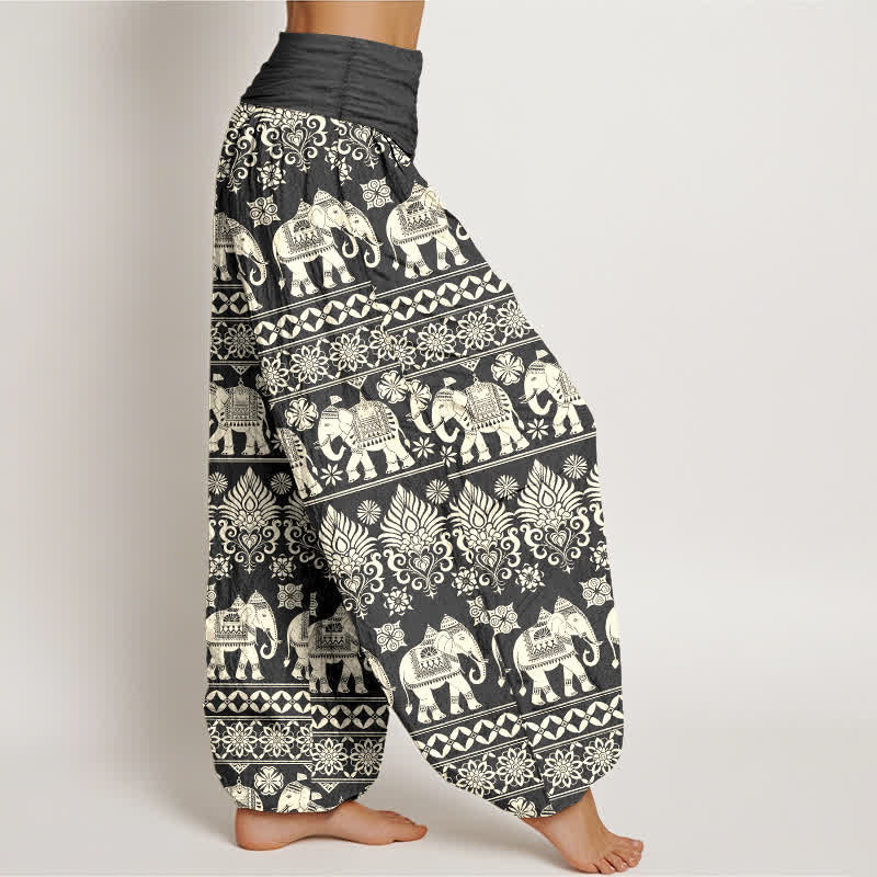 Buddha Stones Dames harembroek met elastische Taille en olifantenprint in tribale strepen - image 6