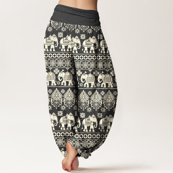 Buddha Stones Dames harembroek met elastische Taille en olifantenprint in tribale strepen - image 7