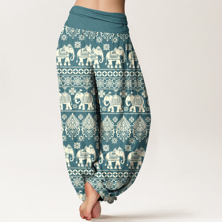 Buddha Stones Dames harembroek met elastische Taille en olifantenprint in tribale strepen - image 10