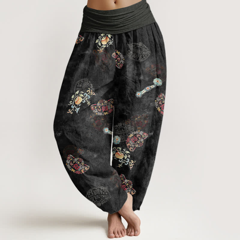 Buddha Stones Dames Waaier met elastische Taille en Boheemse bloemenprint van katoen en bohemian design - Zwart - US16, UK/AU20, EU48 (3XL) - image 0