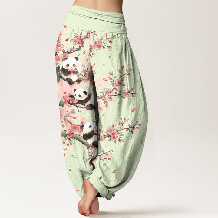 Buddha Stones Dames harembroek met elastische Taille en panda- en sakurabloesempatroon - image 7