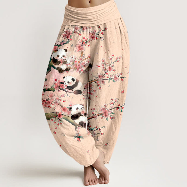 Buddha Stones Dames harembroek met elastische Taille en panda- en sakurabloesempatroon - PeachPuff - US16, UK/AU20, EU48 (3XL) - image 8