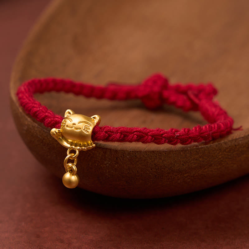 Buddha Stones Tibetaanse rode koperen gelukskat hanger met bolletje, handgeweven Armband - Donkerrood (Polsomtrek 15-17 cm) - image 0