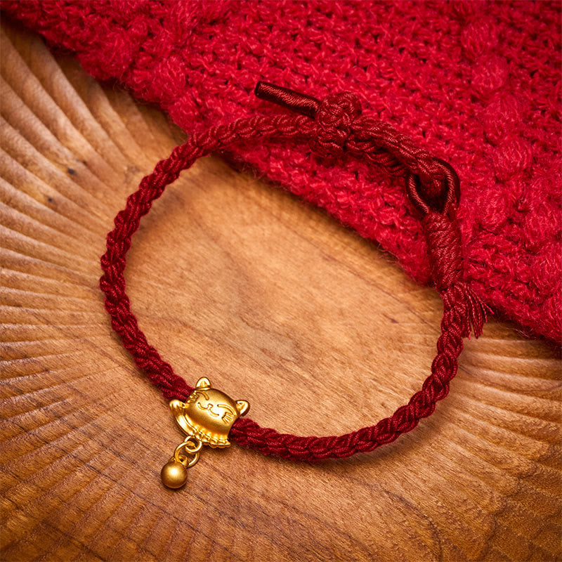 Buddha Stones Tibetaanse rode koperen gelukskat hanger met bolletje, handgeweven Armband - image 1