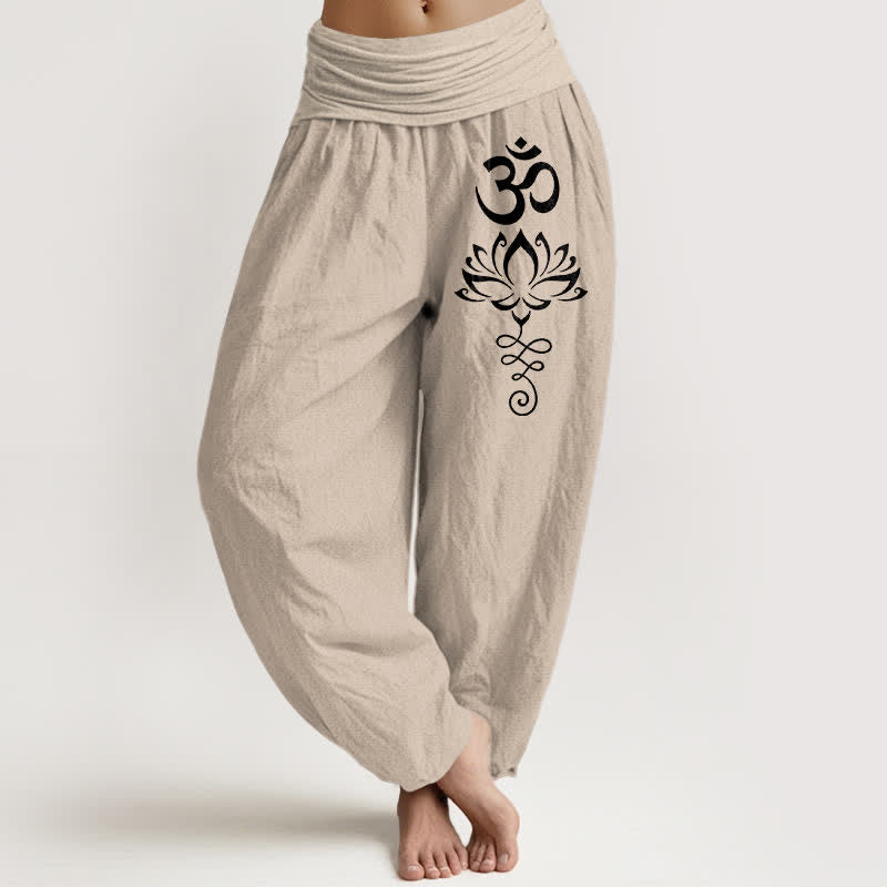 Buddha Stones Harembroek voor dames met elastische Taille en lotusmotief van 100% Cotton - Bruinen - US16, UK/AU20, EU48 (3XL) - image 11