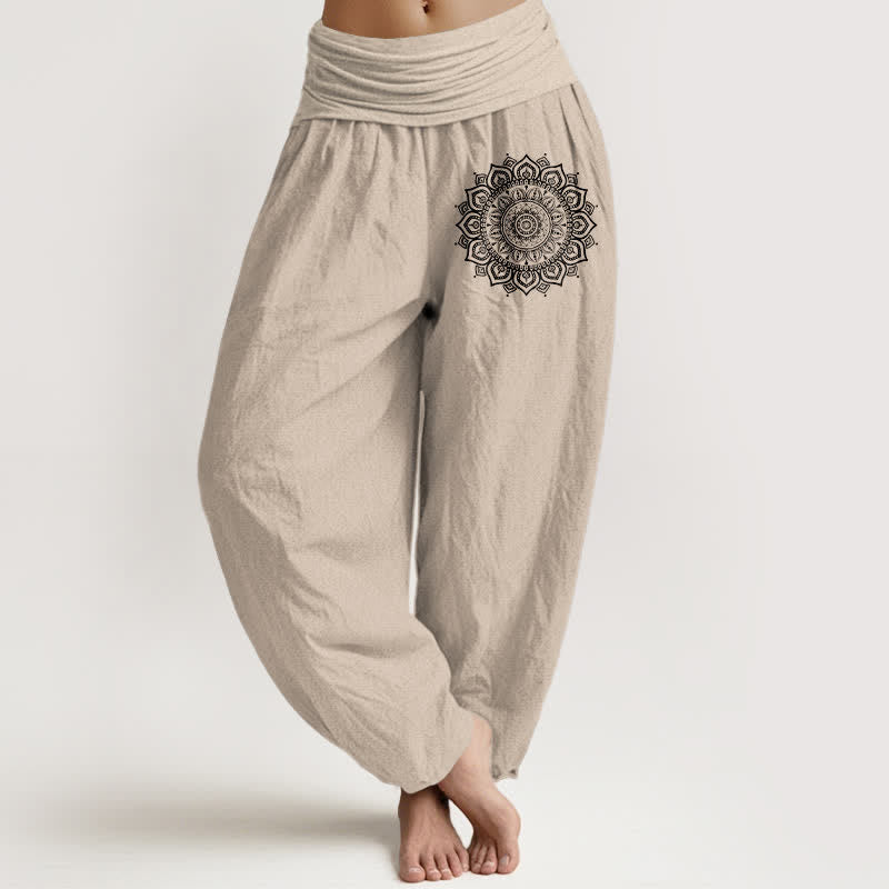Buddha Stones Harembroek voor dames met elastische Taille en mandala-patroon van 100% Cotton - Bruinen - US16, UK/AU20, EU48 (3XL) - image 14