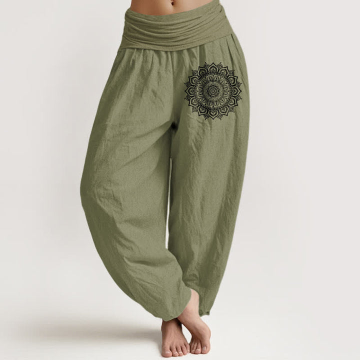 Buddha Stones Harembroek voor dames met elastische Taille en mandala-patroon van 100% Cotton - Olijfgroen - US16, UK/AU20, EU48 (3XL) - image 11