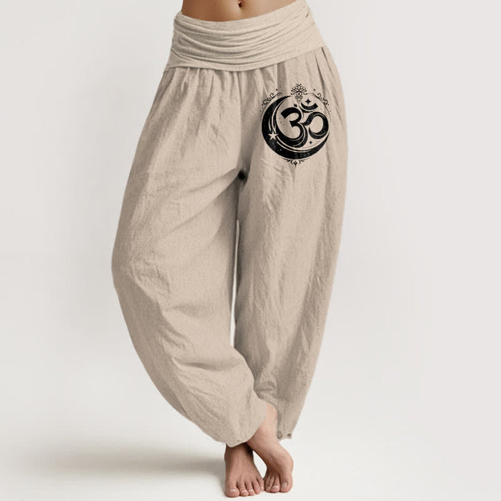 Buddha Stones Harembroek voor dames met elastische Taille en heilig Om-patroon van 100% Cotton - Bruinen - US16, UK/AU20, EU48 (3XL) - image 14