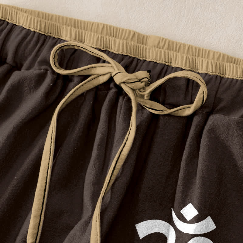 Buddha Stones Damesbroek van 100% Cotton met Om-symboolpatroon, elastische Taille en Zakken. - image 1