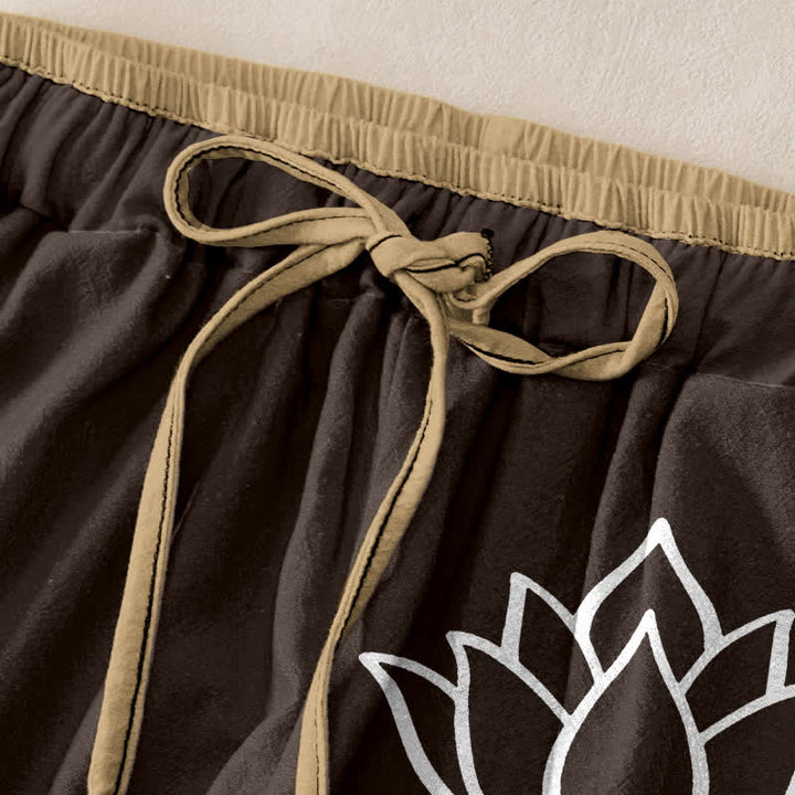 Buddha Stones Witte damesbroek van puur 100% Cotton met lotusprint, elastische Taille en Zakken. - image 5