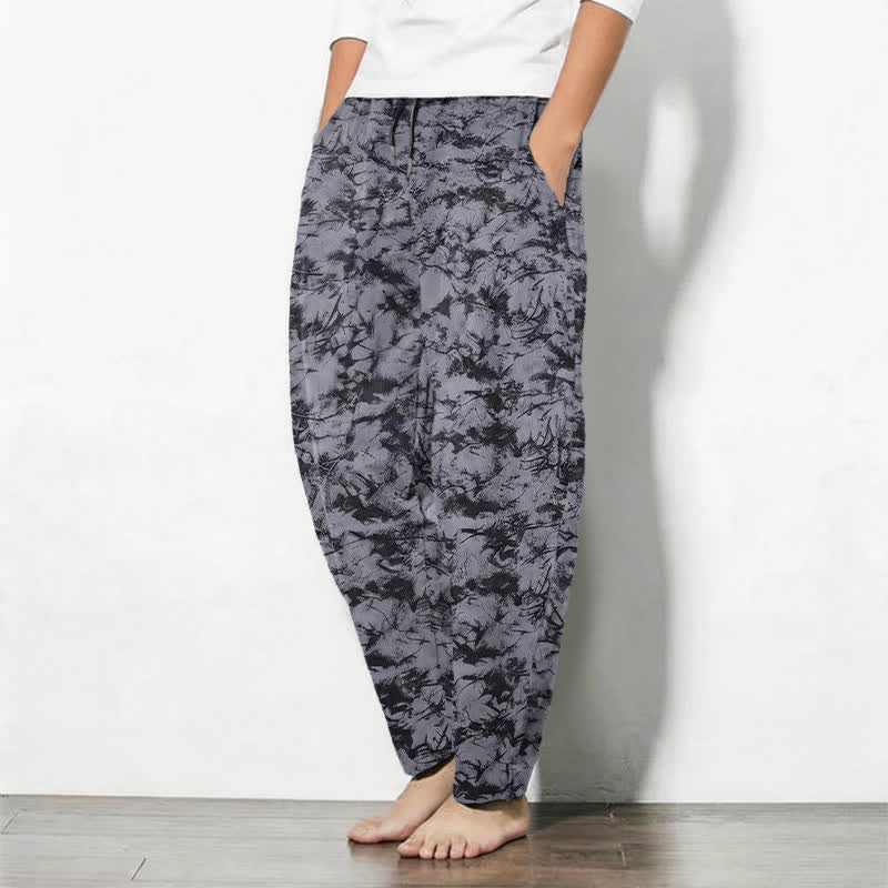 Buddha Stones Taps toelopende herenbroek van 100% Cotton met donker marmercamouflagepatroon, trekkoord en Zakken. - image 1