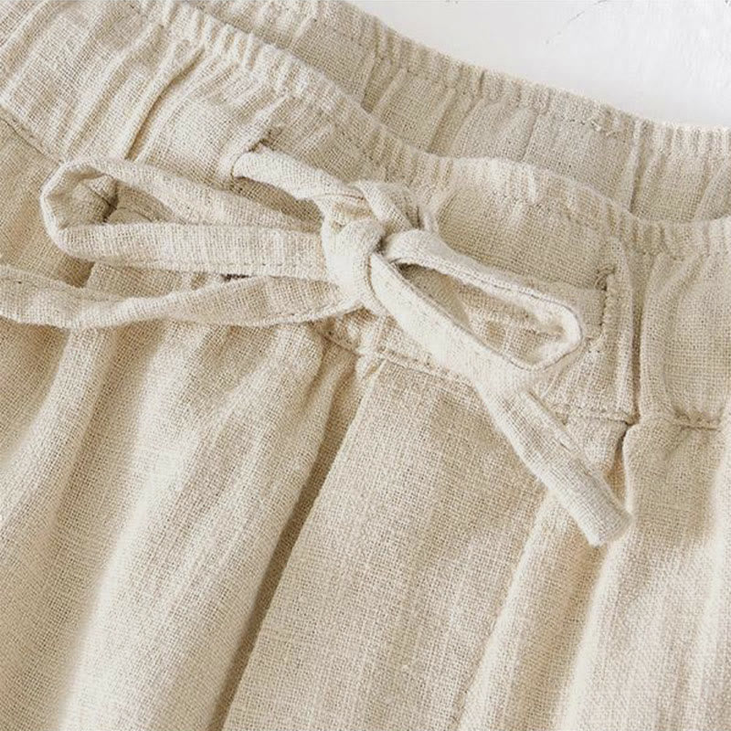 Buddha Stones Zomerse effen herenshorts van ramie linnen en katoen met trekkoord en elastische Taille , inclusief Zakken. - image 1