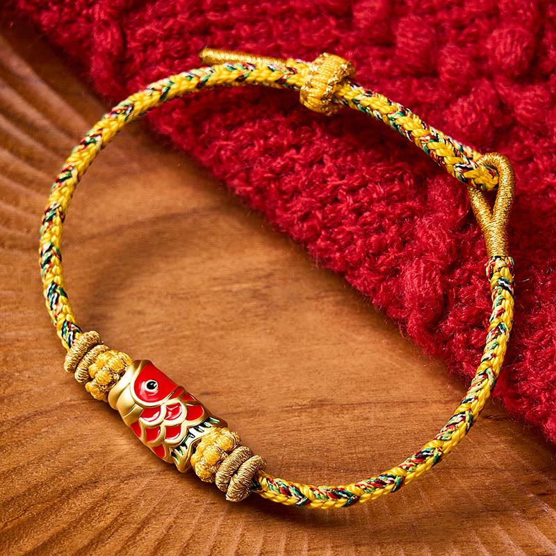 Buddha Stones Handgeweven Armband met koi-vismotief voor geluk - Geel met koi-visaccessoire - image 19