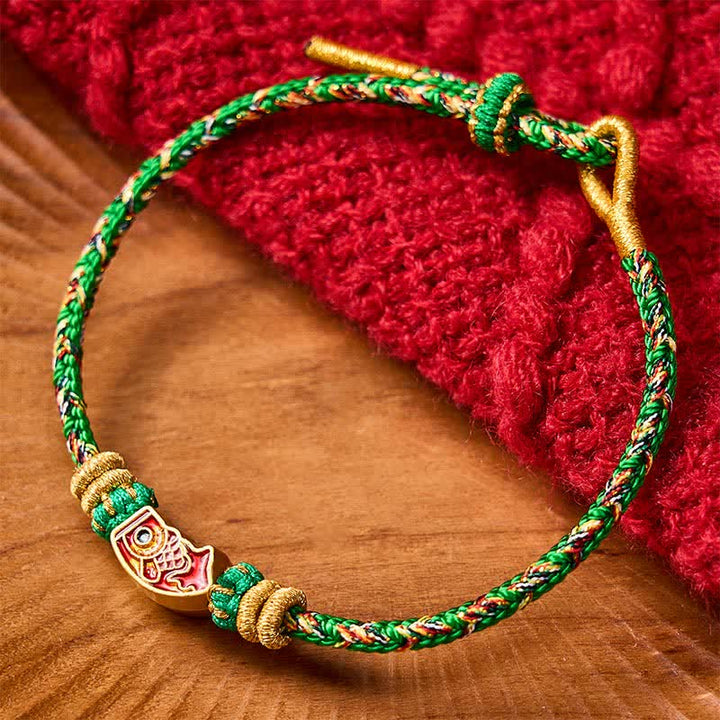Buddha Stones Handgeweven armband van touw met koi-vismotief . - Groen (Polsomtrek: 15-18 cm) - image 0