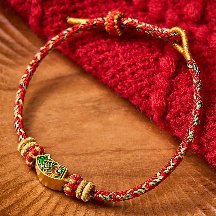 Buddha Stones Handgeweven armband van touw met koi-vismotief . - Rood (Polsomtrek: 15-18 cm) - image 10