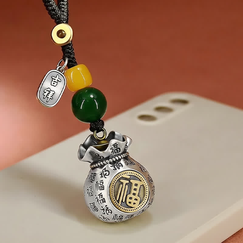 Buddha Stones Sleutelhangers met het Copper Fu-personage en de tekst "Blessing Fortune Bag" - image 1