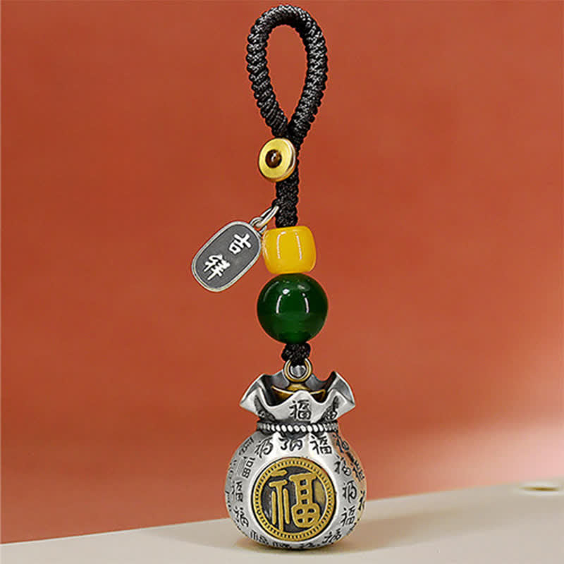 Buddha Stones Sleutelhangers met het Copper Fu-personage en de tekst "Blessing Fortune Bag" - Fu-personage (Geluk ♥ Zegen) - image 0