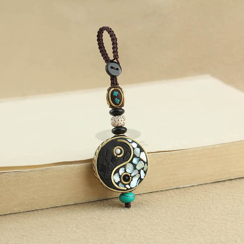 Buddha Stones Wengehouten Yin Yang hanger, harmonie Sleutelhangers - image 1