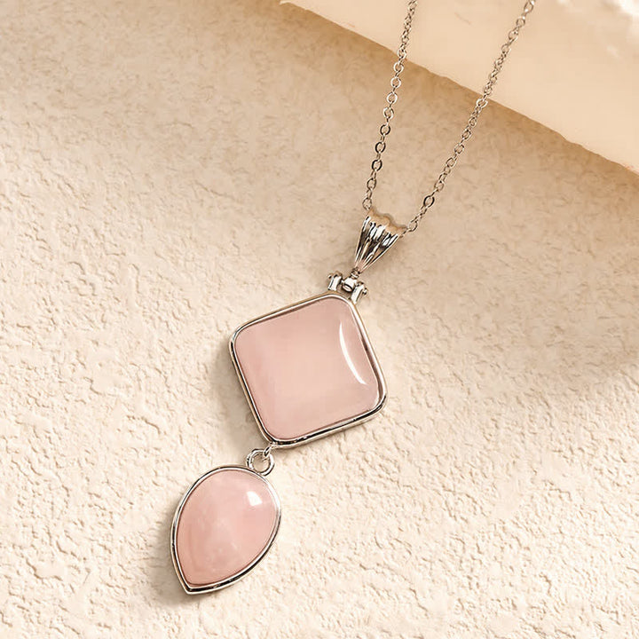 Buddha Stones Natuurstenen opaal dubbele hanger rustgevende Ketting - Rozenkwarts - image 0