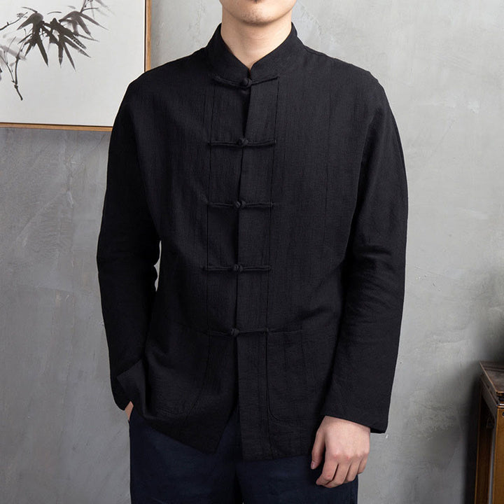 Buddha Stones Effen casual herenoverhemd met kikkerknopen - Zwart - US/UK/AU44, EU54 (5XL) - image 17