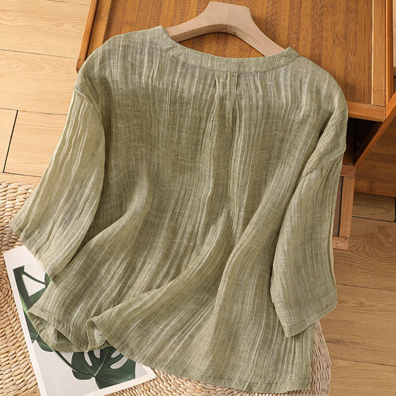 Buddha Stones Casual zomer T-shirt met ronde Ronde hals en driekwartmouwen voor dames - image 1