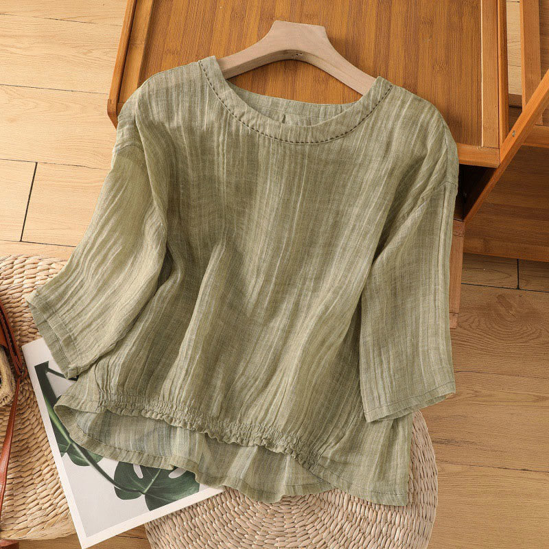 Buddha Stones Casual zomer T-shirt met ronde Ronde hals en driekwartmouwen voor dames - Donker kaki - US12, UK/AU16, EU44 (2XL) - image 0