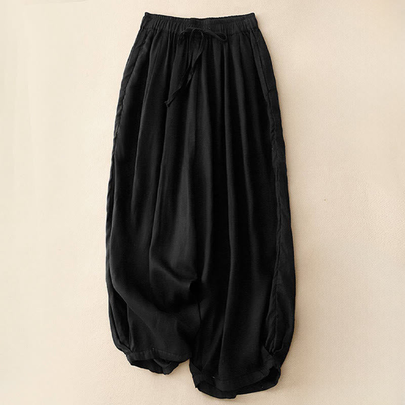 Buddha Stones Zomerse dames capri broek met elastische Taille , Cropped en Zakken. - Zwart - US8-10，UK/AU12-14，EU40-42 (2XL) - image 10