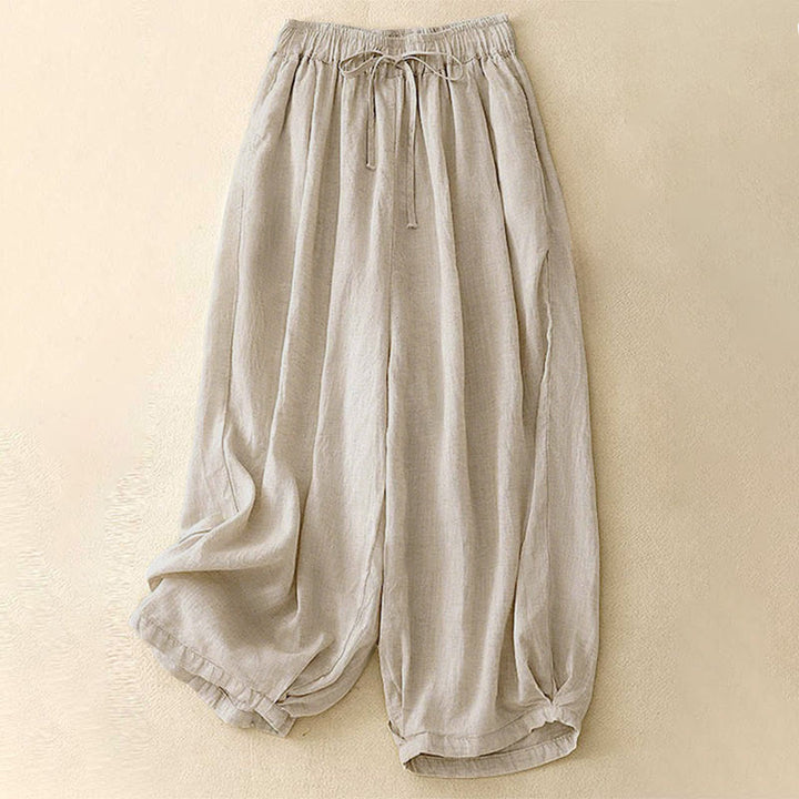 Buddha Stones Zomerse dames capri broek met elastische Taille , Cropped en Zakken. - Beige - US8-10，UK/AU12-14，EU40-42 (2XL) - image 0