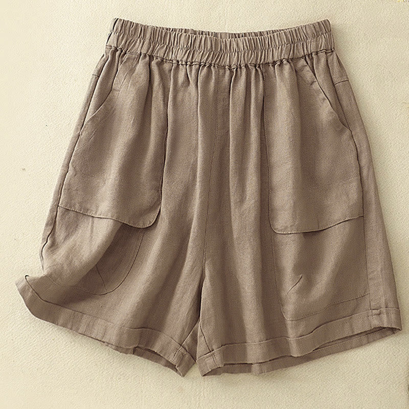 Buddha Stones Zomerse, casual, effen, elastische, rechte shorts voor dames met Zakken - Bruinen - US12, UK/AU16, EU44 (2XL) - image 0