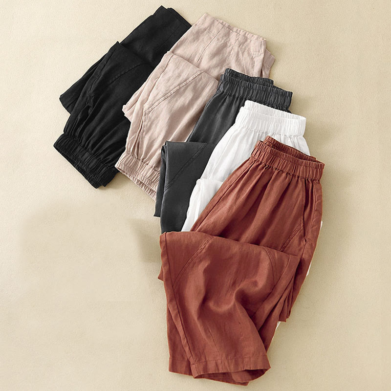 Buddha Stones Casual effen Cropped broek voor dames, harembroek met Zakken - image 30