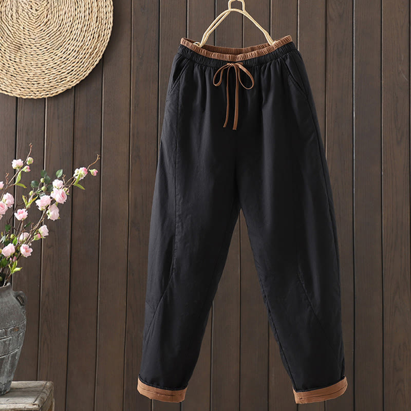 Buddha Stones Effen dames harem thermobroek met Zakken - Zwart - US8-10，UK/AU12-14，EU40-42 (2XL) - image 1
