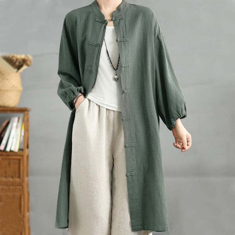 Buddha Stones Casual damesjas met kikkerknopen en Zakken - image 10