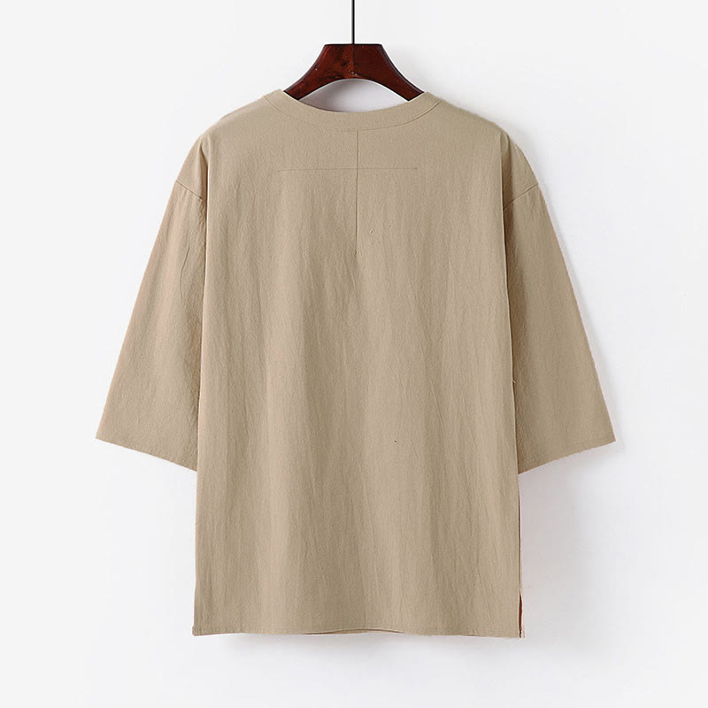 Buddha Stones Zomers casual T-shirt met Mouw tot de elleboog, gemaakt van katoen en linnen. - image 1