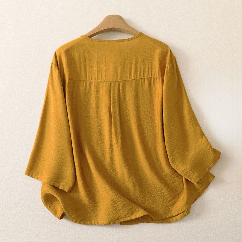Buddha Stones Zomerse casual minimalistische Overhemden met knoopsluiting en Lange mouw, effen kleur - image 1