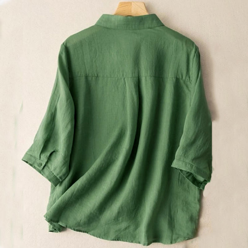 Buddha Stones Casual damesoverhemd met geborduurde opstaande kraag en korte Mouwlengte . - image 1